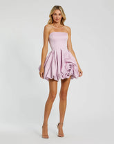Strapless Mini Dress With Rose Ruffle Detail