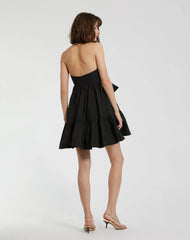 Black Faille Strapless Twist Bow Mini Dress - FINAL SALE