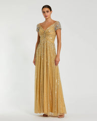 Sequined Evening Gown With Embellished Shoulders