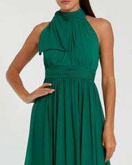 Green High Neck Chiffon Gown