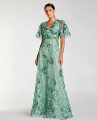 Floral Embellished Short Sleeve Gown