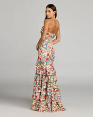Multicolor Floral Strapless Ruffle Hem Mermaid Gown