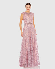 Embroidered Cap Sleeve A Line Gown