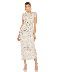 Light Pink Floral Applique Cap Sleeve Sheath Dress - FINAL SALE
