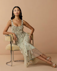 Sleeveless Scoop Neck Embellished Midi Dress