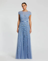 Floral Embellished Cap Sleeve Gown