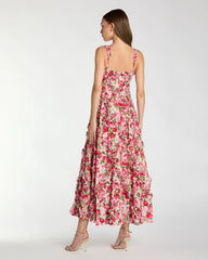 Petite Pink Ruffle Scoop Neck Floral A-Line Dress