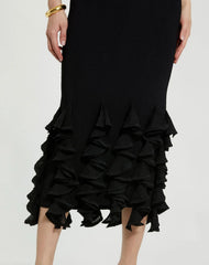Black Rib Knit Sleeveless Midi Dress With Ruffle Hem - FINAL SALE