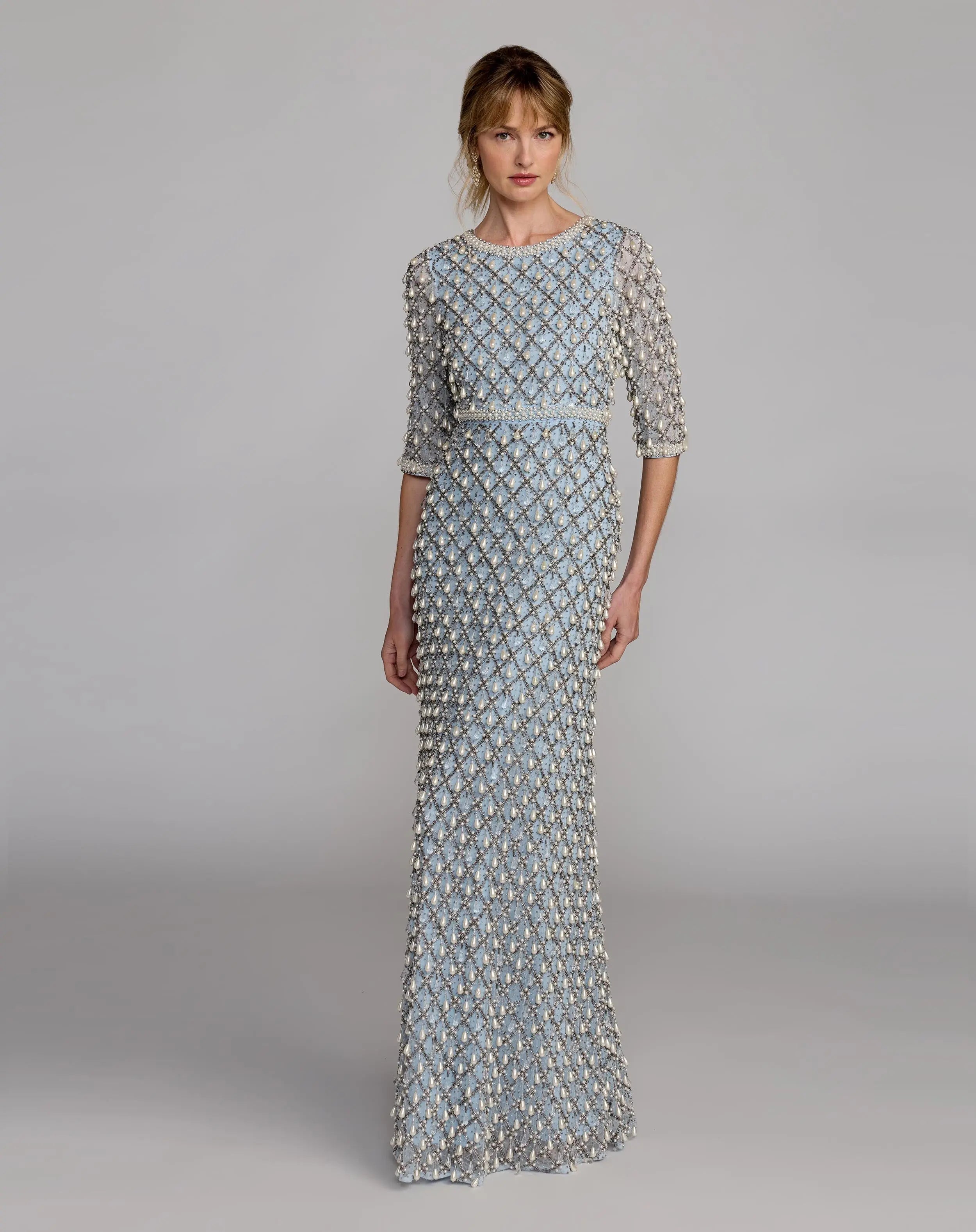 Pearl Embellished 3/4 Sleeve Gown