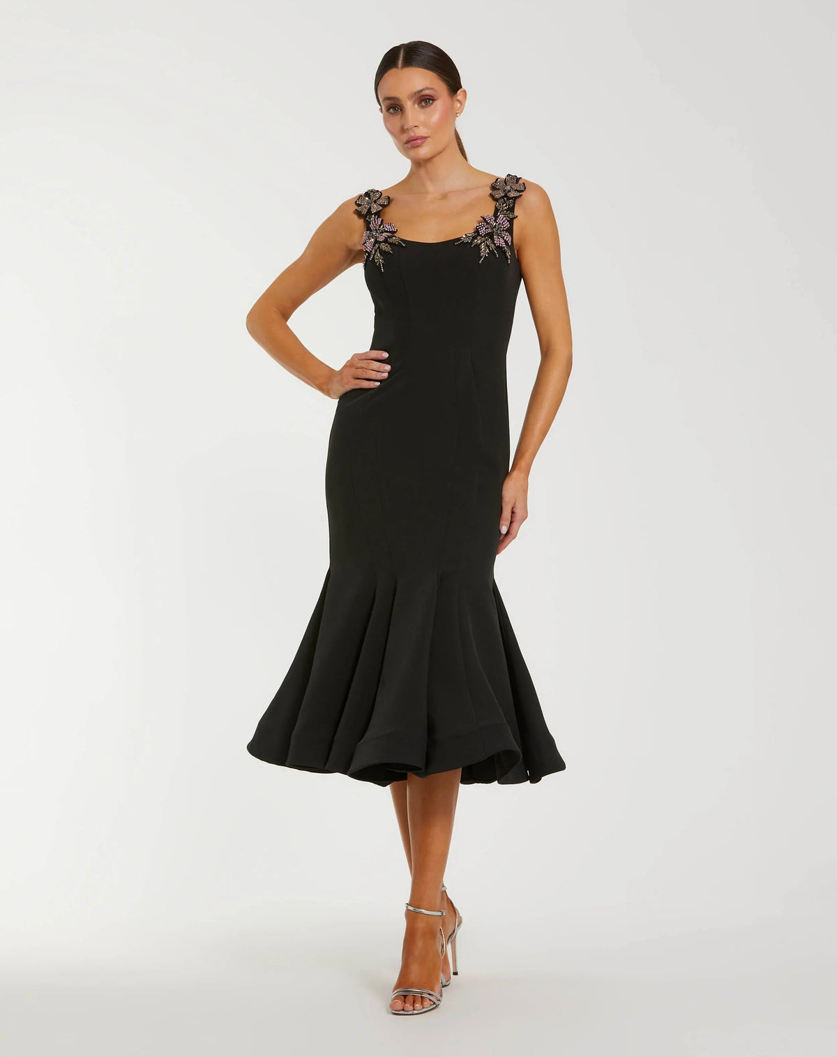Sleeveless Midi Dress With Floral Embellishments