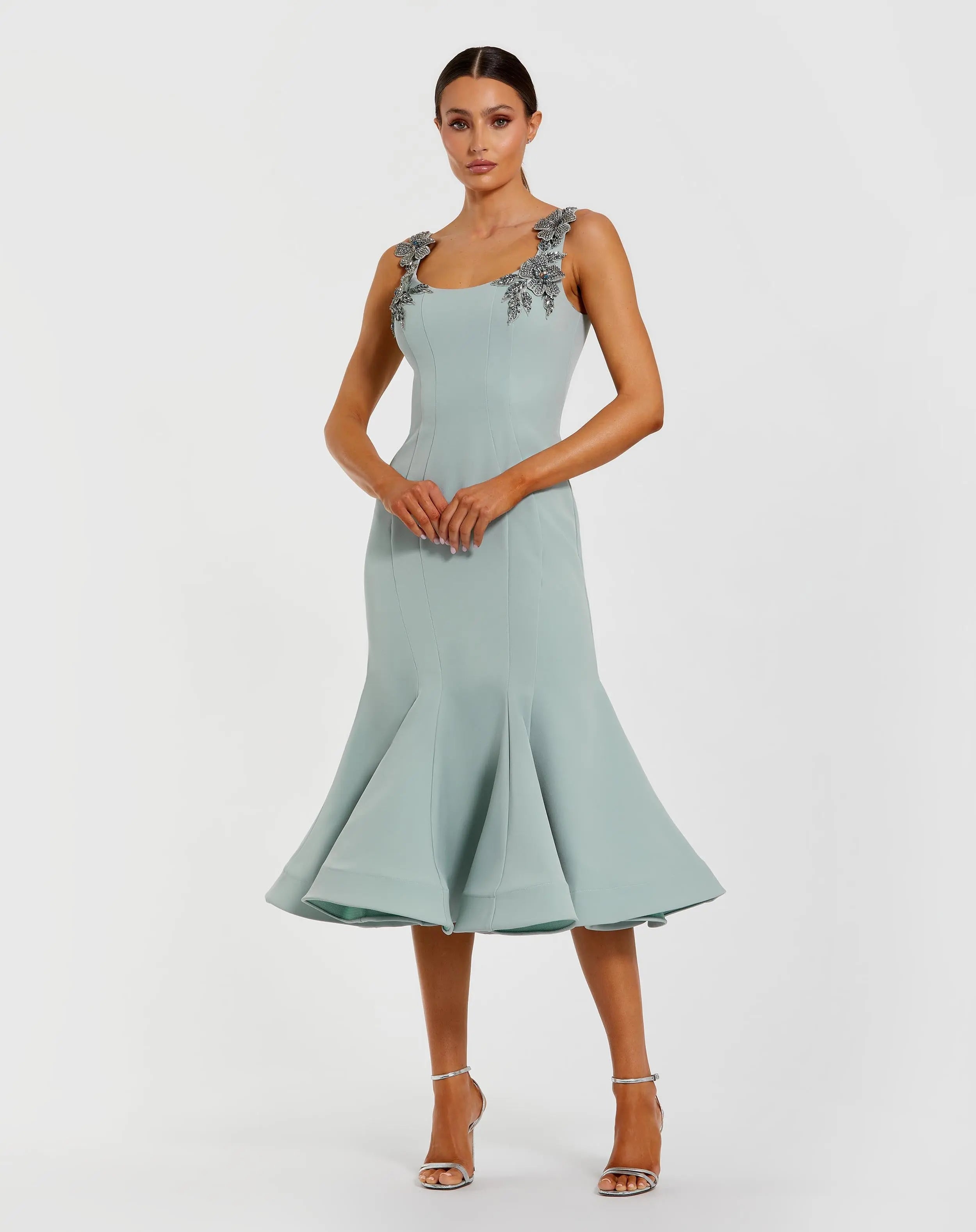 Sleeveless Midi Dress With Floral Embellishments
