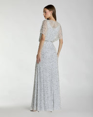 Blue High Neck Short Sleeve Embellished Gown