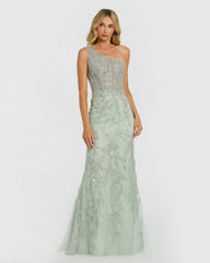 One Shoulder Hand Embellished Evening Gown