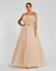 Pink Strapless Feather Bustier Ball Gown
