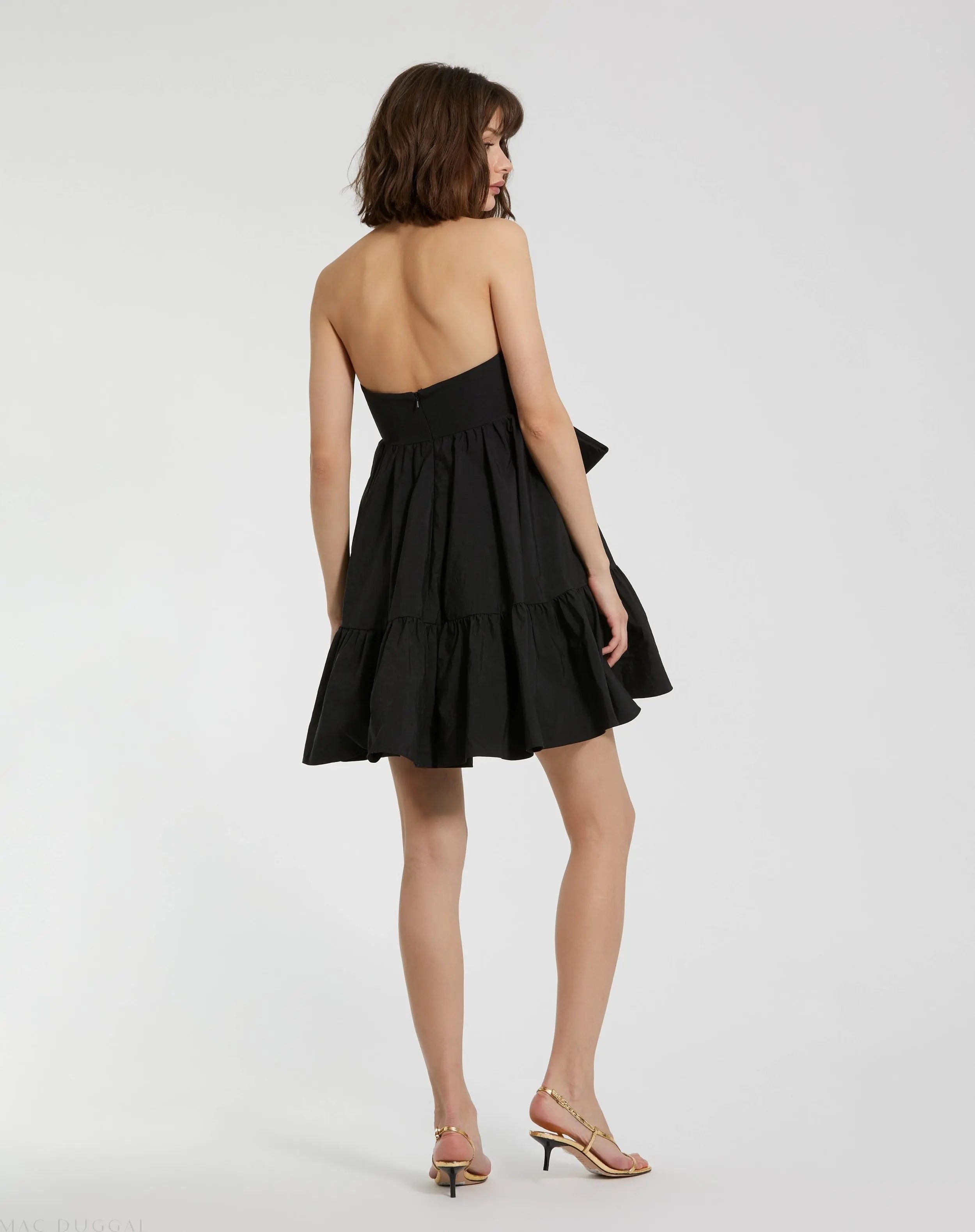 Black Faille Strapless Twist Bow Mini Dress - FINAL SALE
