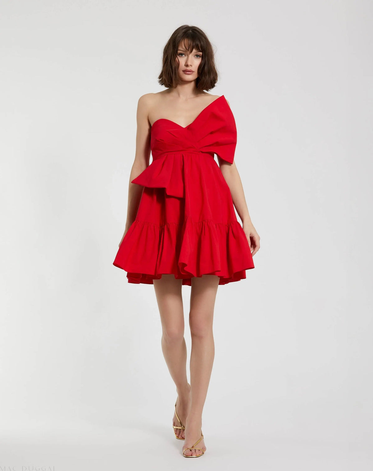 Red Faille Strapless Twist Bow Mini Dress - FINAL SALE