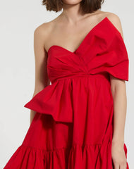 Red Faille Strapless Twist Bow Mini Dress - FINAL SALE