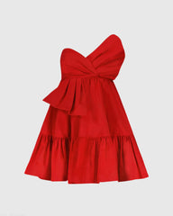 Red Faille Strapless Twist Bow Mini Dress - FINAL SALE