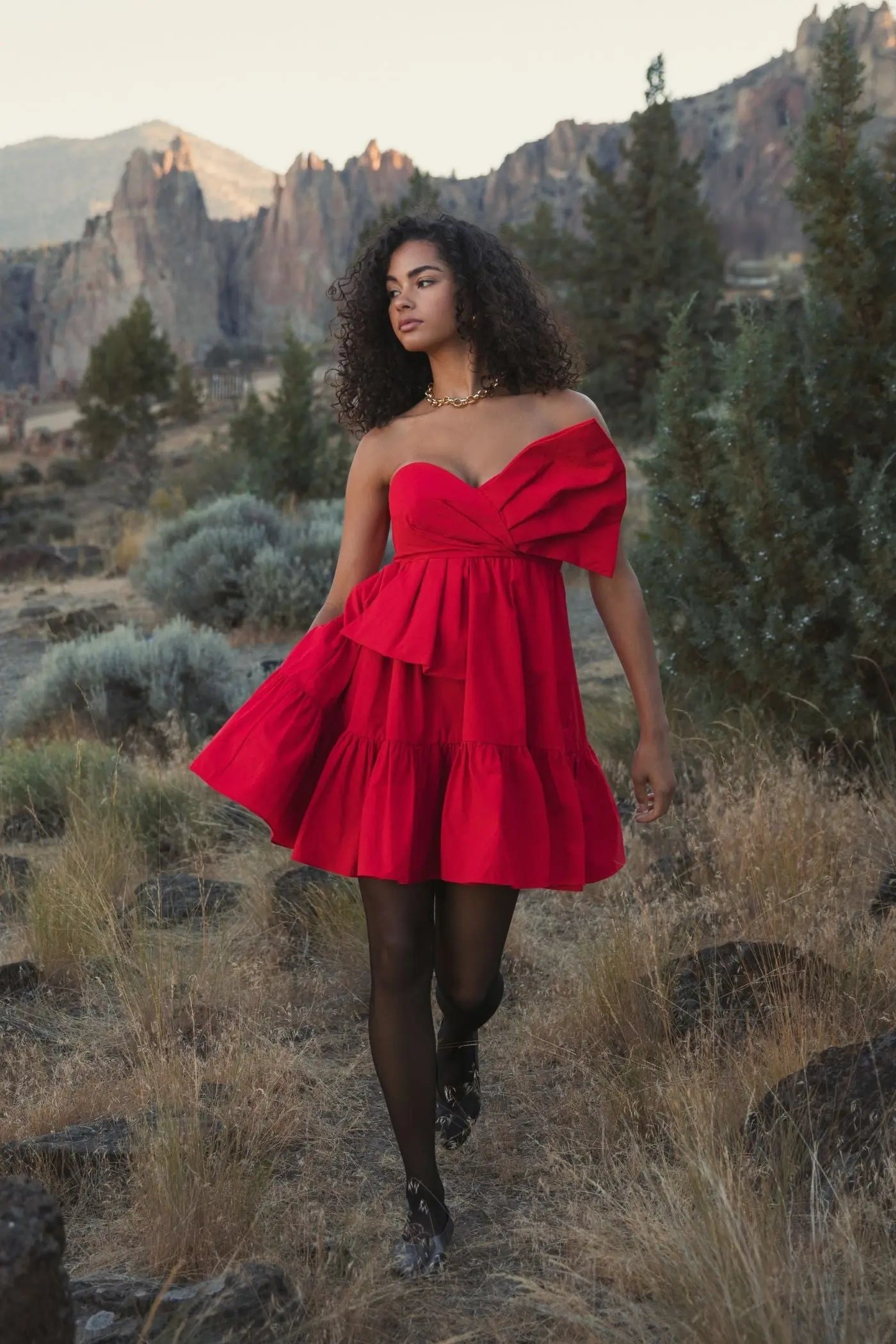 Red Faille Strapless Twist Bow Mini Dress - FINAL SALE