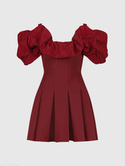 Red Crepe Godet Hem Mini Dress With Faille Ruffle