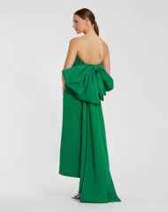 Green Strapless Crepe Sheath Dress with Bow