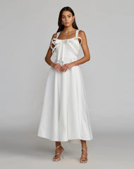 Satin Sleeveless A Line Midi Dress With Bow