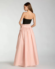 Black Pink Strapless Gown With Oversized Bow