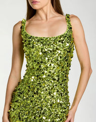 Green Sleeveless Paillette Sequin Column Gown