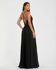 Black Shimmer Pleated V-Neck Gown - FINAL SALE