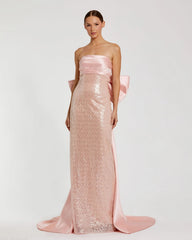 Strapless Embellished Gown With Back Bow Detail