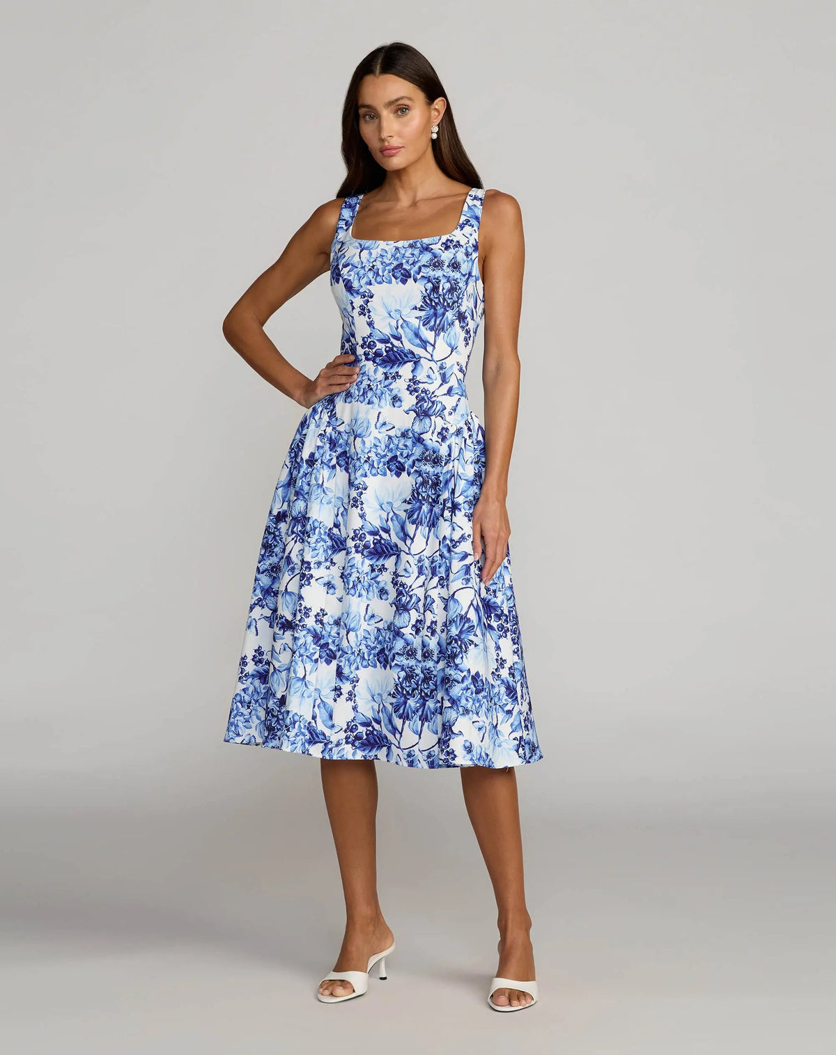 Sleeveless Floral A-Line Midi Dress