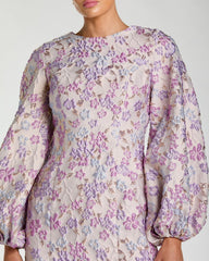 Brocade Balloon Sleeve Fitted Mini Dress