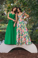 Multicolor Floral Ruffle Cap Sleeve Ball Gown