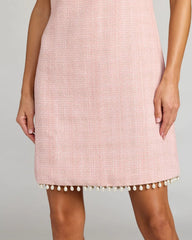 Pink Boucle Pearl Mini Dress With Bow