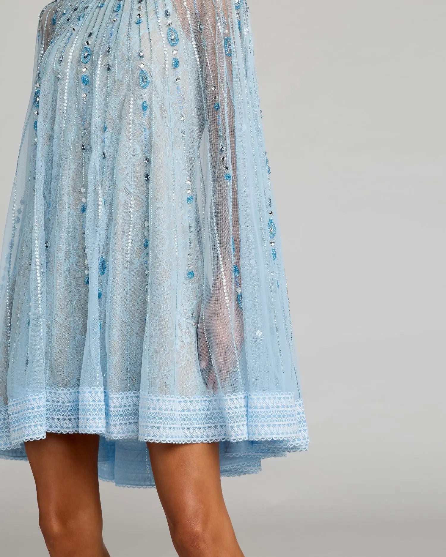 Blue Beaded Lace Cape Sleeve Mini Dress