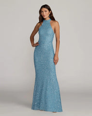 Embellished Halter Neck Open Back Column Gown