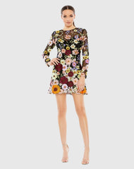 Black Floral Embroidered Long Sleeve Mini Dress - FINAL SALE