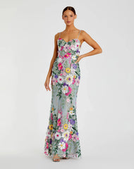 Floral Embroidered Sleeveless Bustier Gown