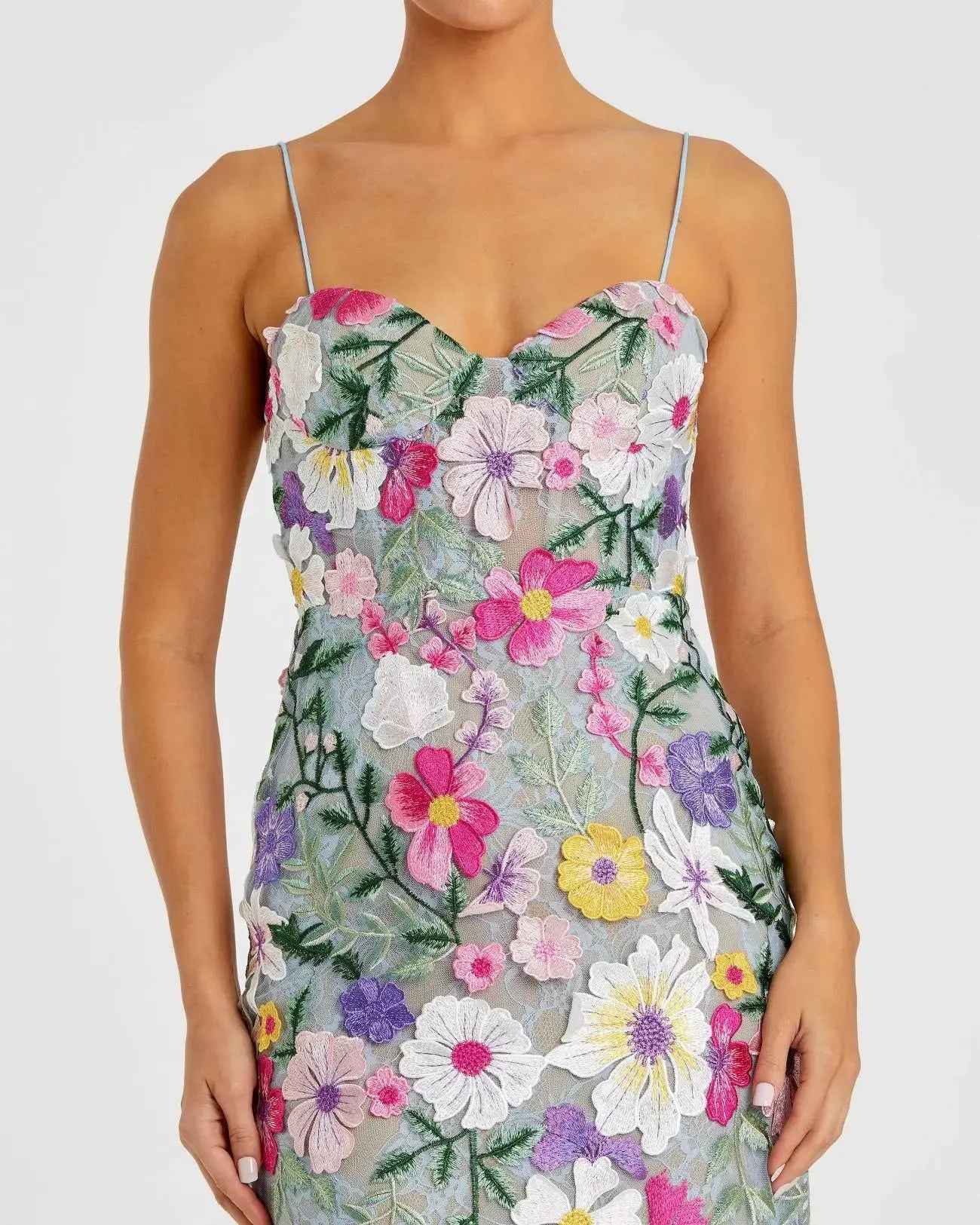 Petite Green Floral Embroidered Sleeveless Bustier Gown