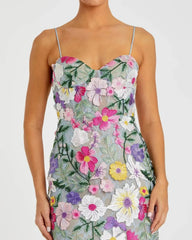 Petite Green Floral Embroidered Sleeveless Bustier Gown