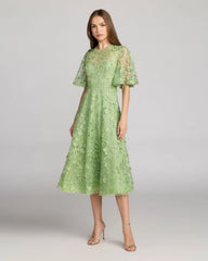 Flutter Sleeve Embroidered Midi Dress