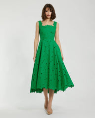 Embroidered Cotton A-Line Midi Dress