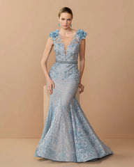Embroidered Illusion Appliqued Bodice Trumpet Gown