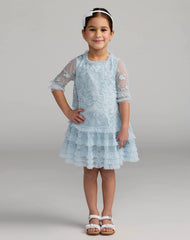 Girls Micro Ruffle Embroidered Mini Dress