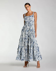 Ruffle Scoop Neck Floral A-Line Dress