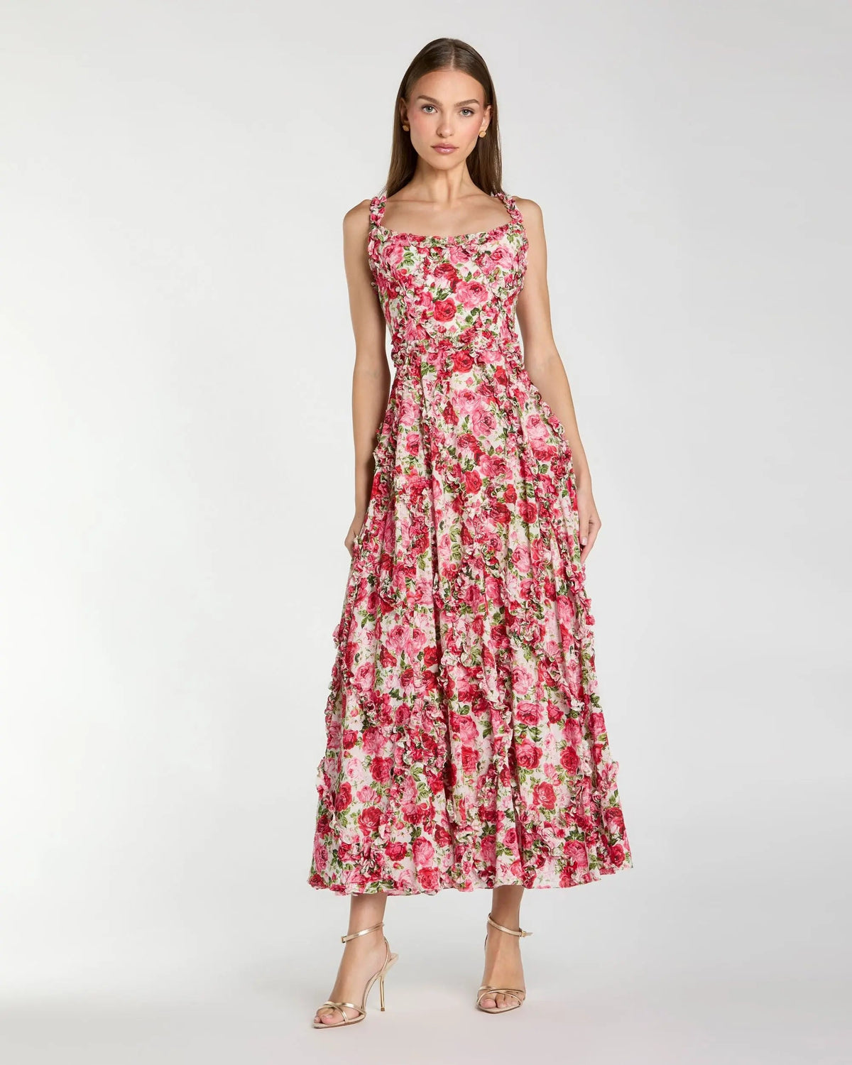 Ruffle Scoop Neck Floral A-Line Dress