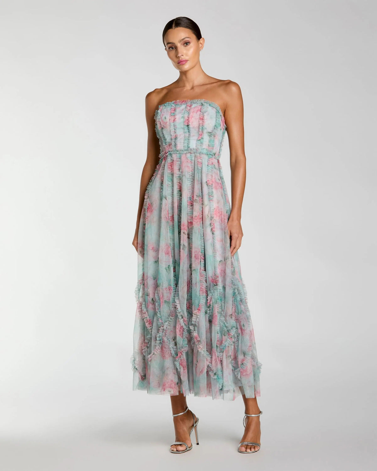 Strapless Floral Ruffle Dress