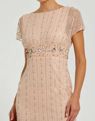 Light Pink Beaded Blouson Column Gown