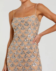 Nude Sleeveless Rhinestone Embellished Gown