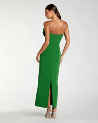 Petite Green Strapless Crepe Dress With 3D Flower Detail